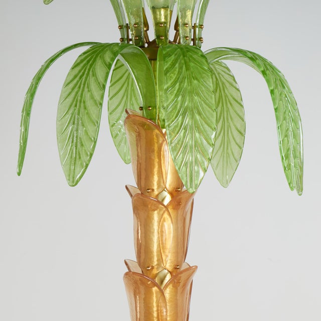 Vintage Italian Glass and Brass Palm Tree Floor Lamp For Sale - Image 4 of 11