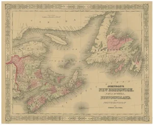 Johnson's New Brunswick Nova Scotia Newfoundland Map, 1864