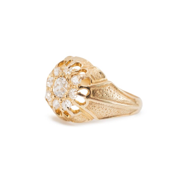 Modern Antique Victorian 18k Yellow Gold 0.56ct Old Cut Diamond Cluster Engagement Ring, Size 5.5 For Sale - Image 3 of 9