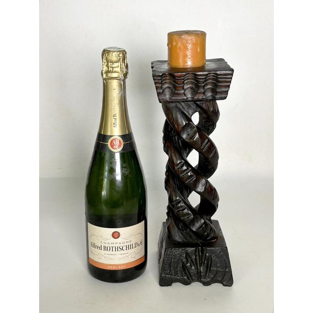 Rustic Rustic Wooden Candlestick, France, 1970s For Sale - Image 3 of 9
