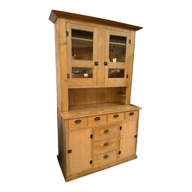 Antique Mexican Pine Wood Step Back Hutch For Sale