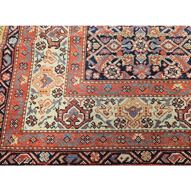 19th Century Persian Farahan Gallery Rug, Hand-Knotted Wool, Allover Herati Geometric Pattern, Ivory & Red, 7x16 For Sale - Image 11 of 15