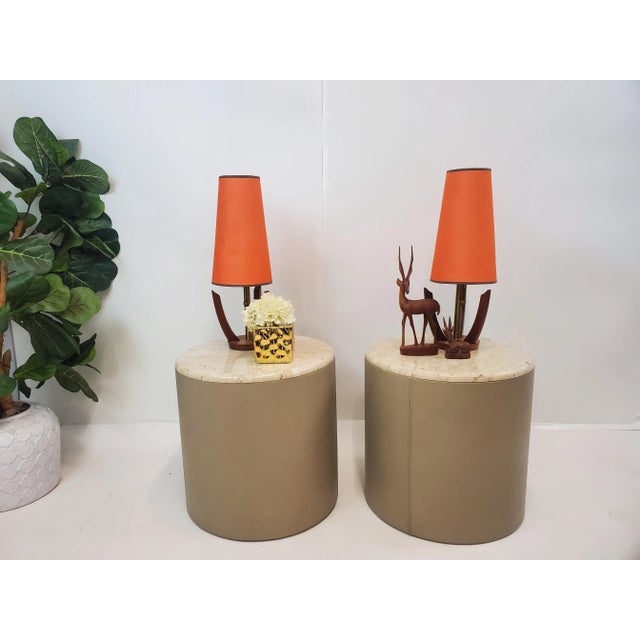 Mid Century Modern Avon Leatherette Side Tables With Granite Tops For Sale - Image 9 of 12