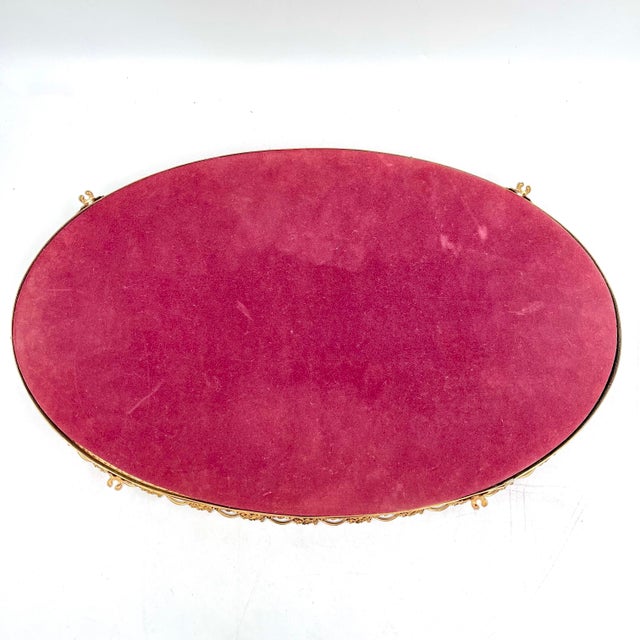 Vintage Hollywood Regency Gold Ormolu Filigree Mirrored Long Oval Tray For Sale - Image 13 of 13