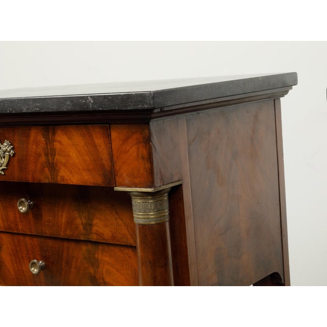 Early 19th Century French Empire Early 19th Century Walnut Console Tables with Grey Marble Tops For Sale - Image 4 of 12