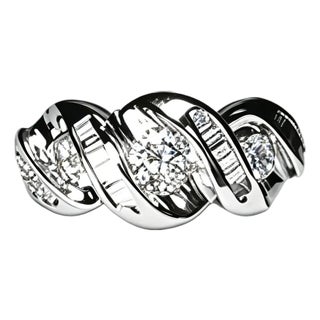 Late 20th Century Size 7 14K Yellow Gold 3 Stone Diamond Baguette Anniversary Band Ring For Sale
