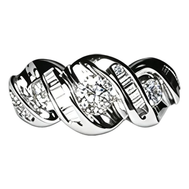 Late 20th Century Size 7 14K Yellow Gold 3 Stone Diamond Baguette Anniversary Band Ring For Sale