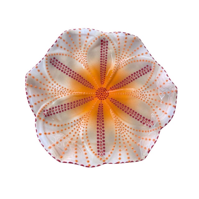African Vintage South African Hand-Painted Ceramic Sea Urchin / Pansy Shell Platters - Set of 6 For Sale - Image 3 of 12