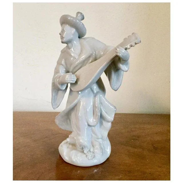 Continental Blanc De Chine White Porcelain Malabar Figure of a Chinese Musician or Mandarin