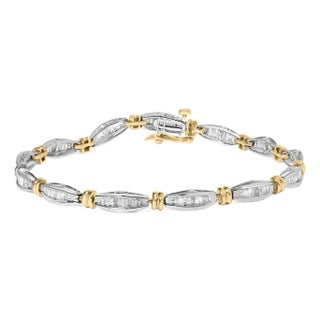 10K Two-Tone Gold 2.0 Cttw Baguette Diamond Channel Link Bracelet For Sale