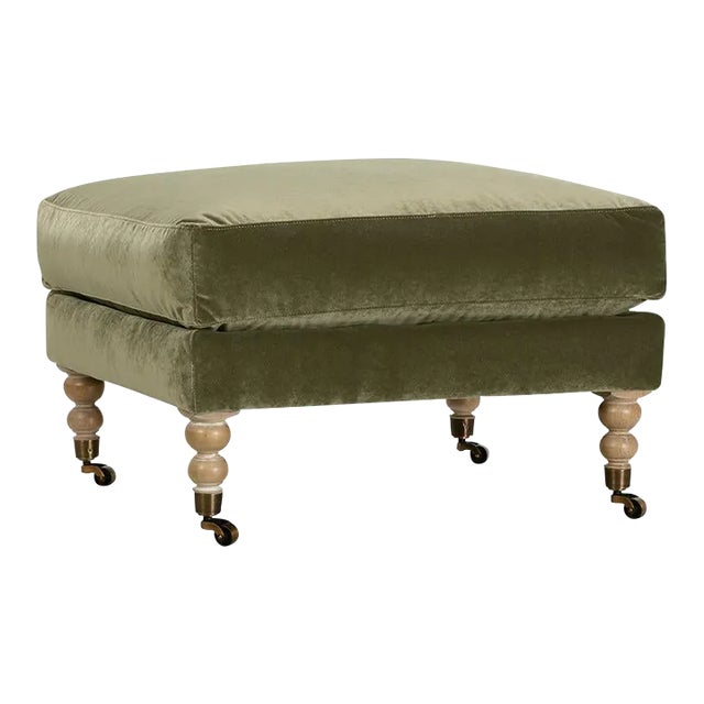 Greta Ottoman, Olive Velvet For Sale