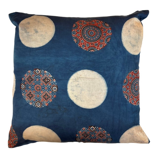 Alamwar Natural Hand Dyed Indigo Pillow With New Feather Down Insert For Sale
