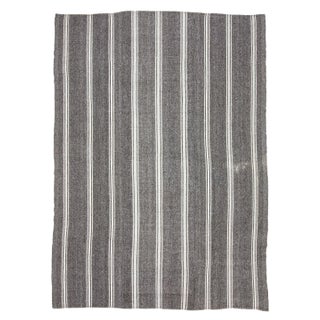 1960s Vintage Gray & White Striped Kilim Rug- 8′1″ × 11′3″ For Sale