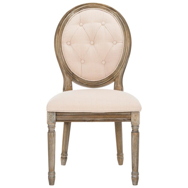 Modern Tufted Oval Side Chair in Beige & Rustic Oak For Sale - Image 3 of 11