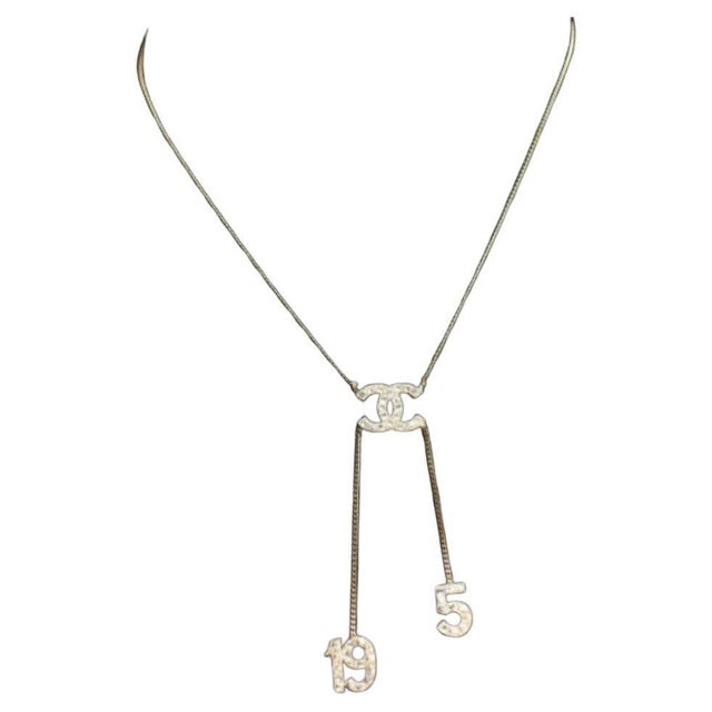 Authentic CHANEL Rhinestone CC LOGO 5 & 19 Pendant Necklace Vintage, Estate For Sale - Image 17 of 18