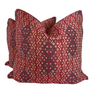 Susan Deliss "Criss Cross Weave" in Red 22" Pillows-A Pair For Sale