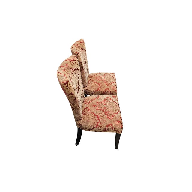 Textile Set of 2 Red & Gold Damask Accent Chairs — Late 20th Century, Traditional Design For Sale - Image 7 of 12