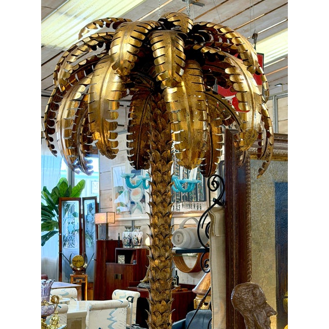 Monumental Pair of Maison Jansen Gilt Metal Palm Tree Floor Lamps For Sale - Image 14 of 16