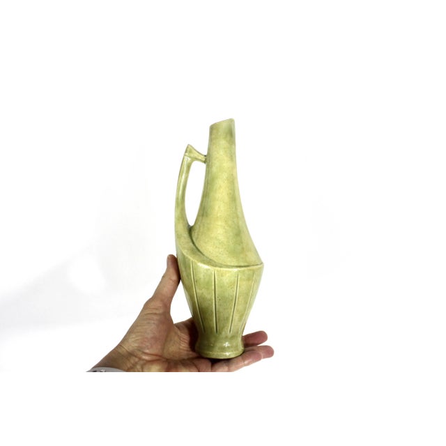 Ceramic Vintage Art Deco Green Geometric Pitcher Vase Jug With Handle For Sale - Image 7 of 10