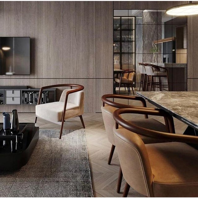 Essex Beige Velvet Armchair by Javier Gomez For Sale - Image 4 of 6