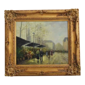 European Street Scene Oil Painting on Canvas