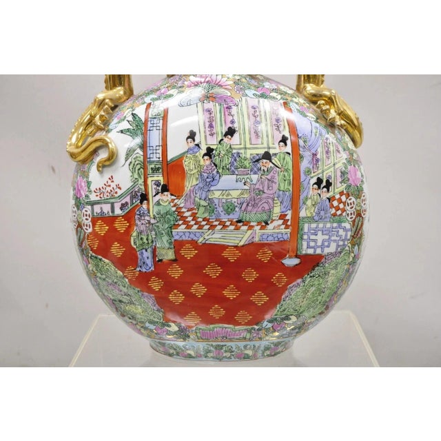 Late 20th Century Vintage Chinese Famille Rose Porcelain Figural Orange Moon Flask Vase W/ Dragons For Sale - Image 5 of 10