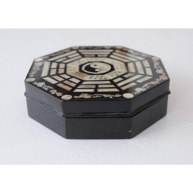 Chinese Vintage Chinese Lacquered Wood With Mother of Pearl Trinket Box For Sale - Image 3 of 6