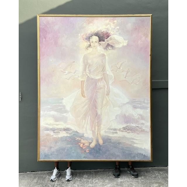 This monumental 1987 oil painting, titled "La Dama del Mar" (The Lady of the Sea), is a breathtaking example of late 20th-...
