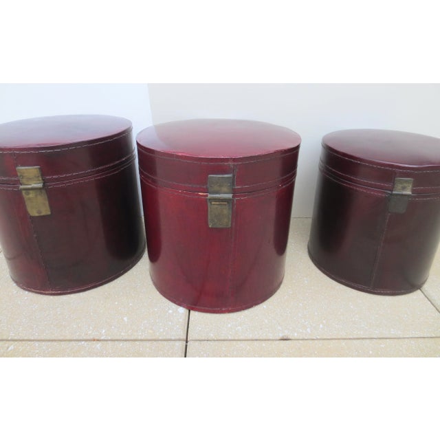 Animal Skin Antique Chinese Leather Luggage Boxes - Set of 3 For Sale - Image 7 of 10