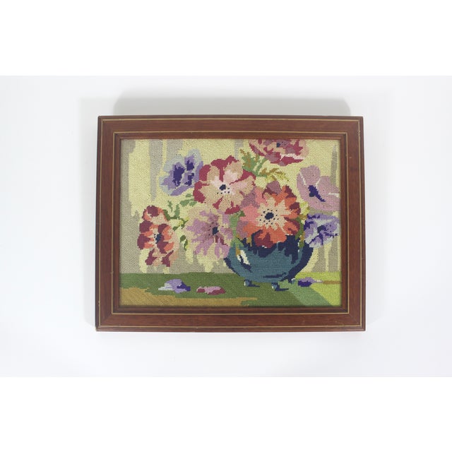 French Country Vintage Framed Still Life Floral Needlepoint Art For Sale - Image 3 of 10