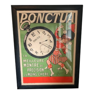 Rene Prejelan French Lithographic Poster Framed "Ponctua: La Meilleure Montre De Precision" For Sale