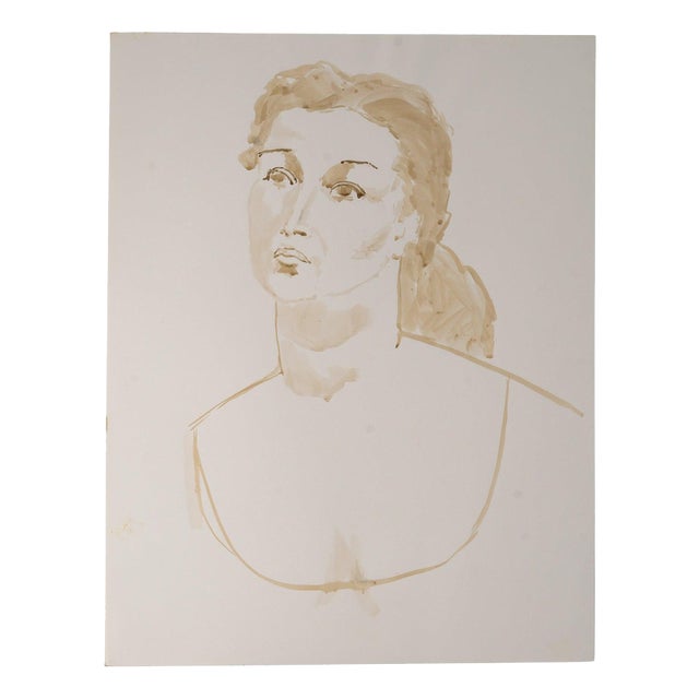 Face of a Young Woman, 20th Century, Watercolor on Paper For Sale