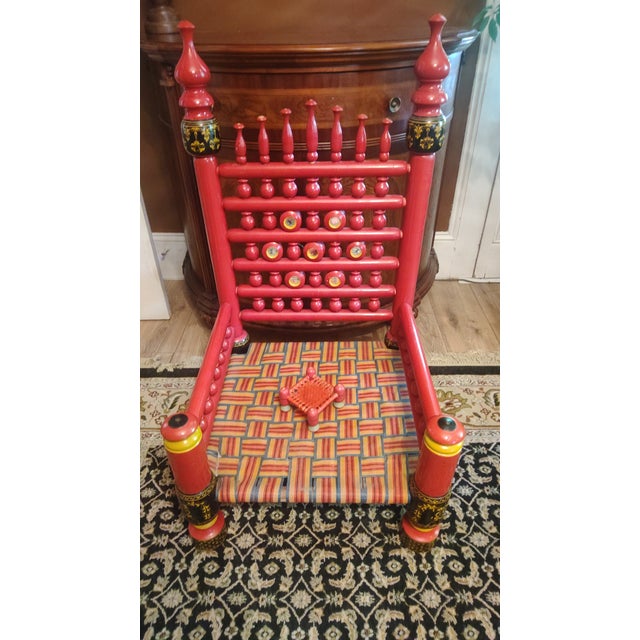 Vintage Pakistani Punjabi Tribal Wedding Chair & Wooden Charpai Cot For Sale - Image 13 of 15