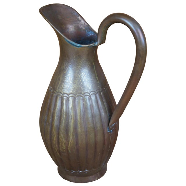 Chinese Antique Chinese Hammered Embossed Copper Water Can Pitcher Ewer Jug For Sale - Image 3 of 11