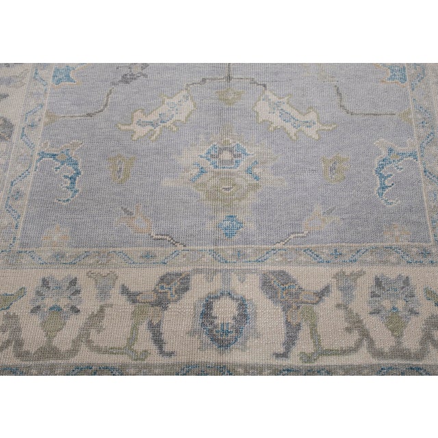 Textile Turkish Oushak Rug Soft Blue & Beige Floral Handwoven Wool Rug 6'4" X 9'1" For Sale - Image 7 of 10
