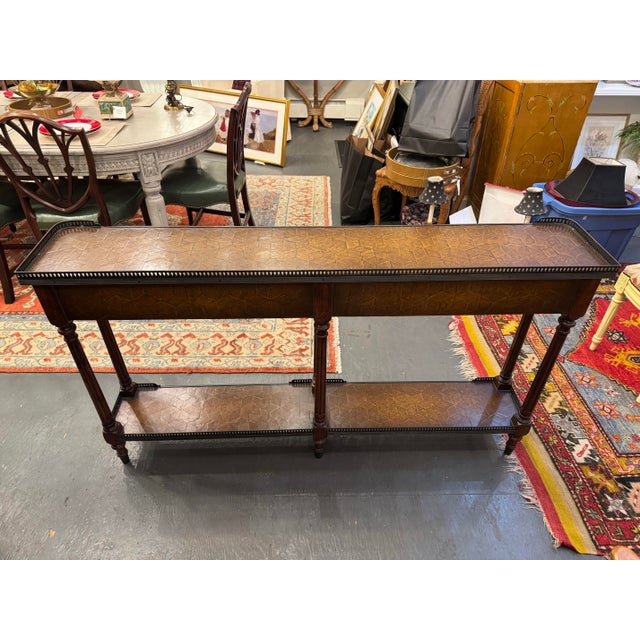 Brown Late 20th Century Theodore Alexander Inlaid Leather Console Table For Sale - Image 8 of 8