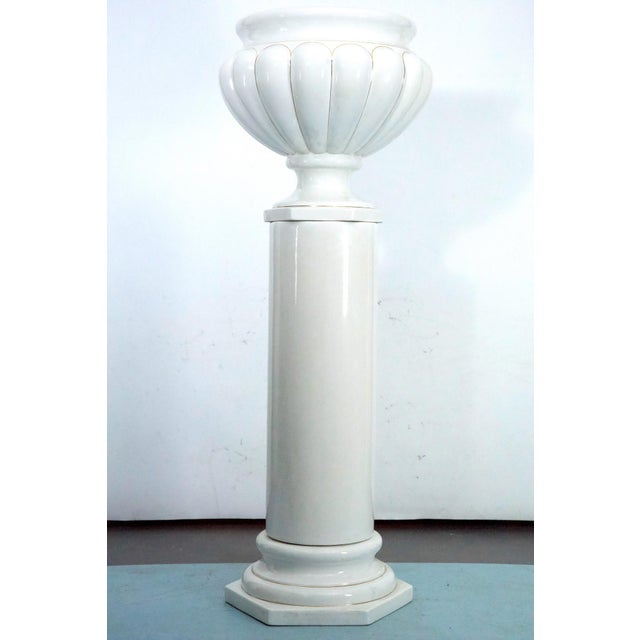 Ceramic White Ceramic Vase with Gold Details and Column by Tommaso Barbi, Italy, 1970s For Sale - Image 7 of 18
