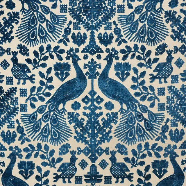 Sample - Schumacher Pavone Velvet Fabric in Peacock For Sale