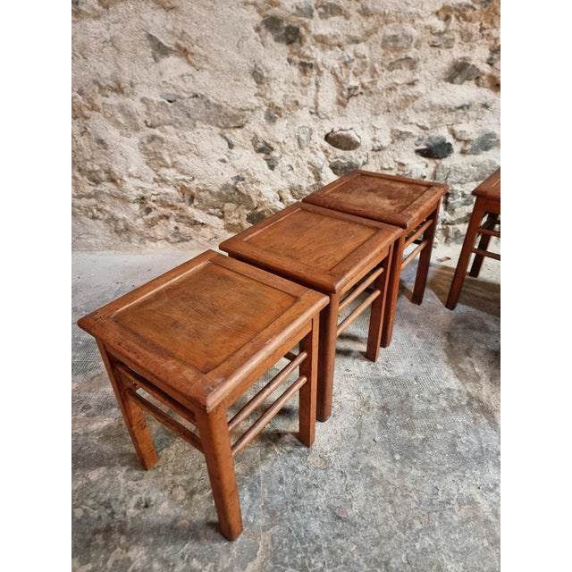 Vintage Workshop Stools in Beech Wood, 1930s, Set of 6 For Sale - Image 10 of 14