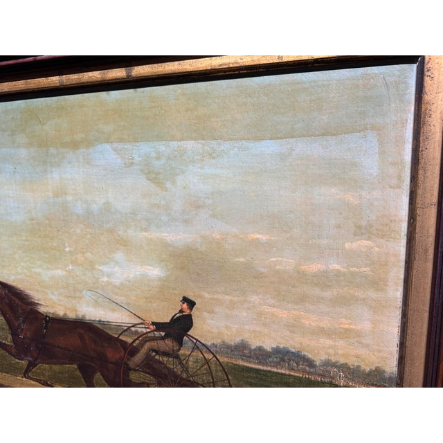 Wood 19th-Century American Equestrian Trotting Horse Oil on Canvas For Sale - Image 7 of 12