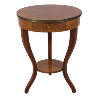 Baker Walnut Round Two-Tier Neoclassical Occasional Table For Sale
