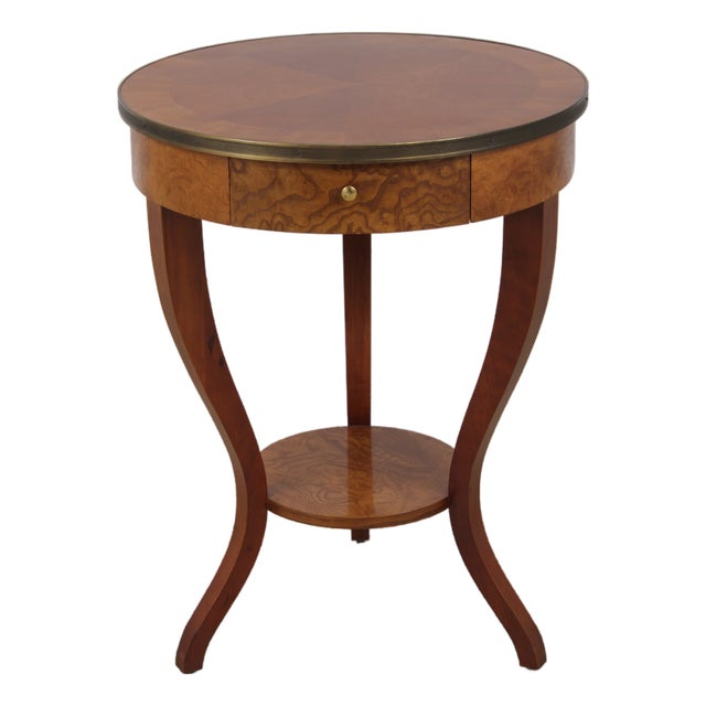 Baker Walnut Round Two-Tier Neoclassical Occasional Table For Sale