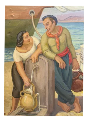 Armand Cacheux, Water Carriers, Oil on Canvas, 1958