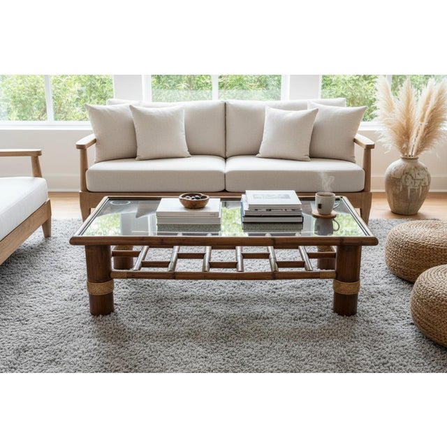 This vintage bamboo coffee table brings the relaxed elegance of coastal and tropical design to a living room. Its...