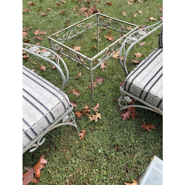 Beige 1960s Attributed to Wrought Iron MCM Woodard 6 Piece Conversation Set For Sale - Image 8 of 8