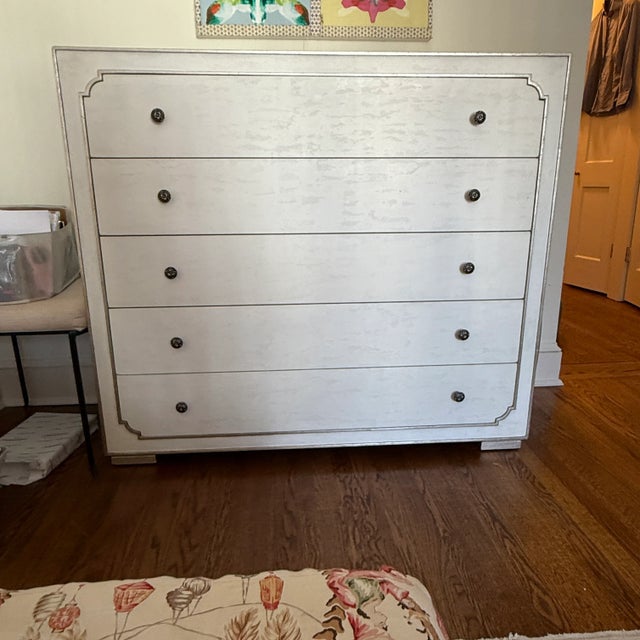 2010s Large White Dresser With Platinum Detailing For Sale - Image 5 of 7