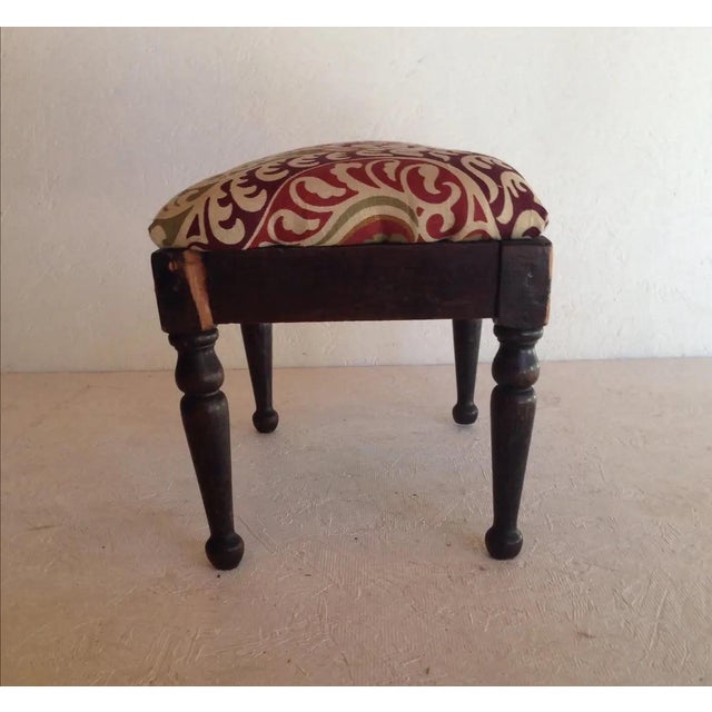 Mid 20th Century Printed Linen Upholstered Small Foot Stool | Chairish