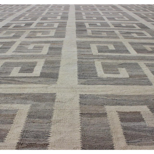 Textile 2020s Oversized Modern Kilim With Large Scale Greek Key Design in Cream & Gray Tones For Sale - Image 7 of 13