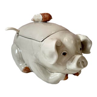 Vintage 1976 Pig and Corn Tureen With Ladle by Fitz & Floyd For Sale