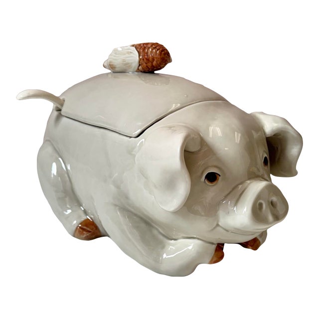Vintage 1976 Pig and Corn Tureen With Ladle by Fitz & Floyd For Sale